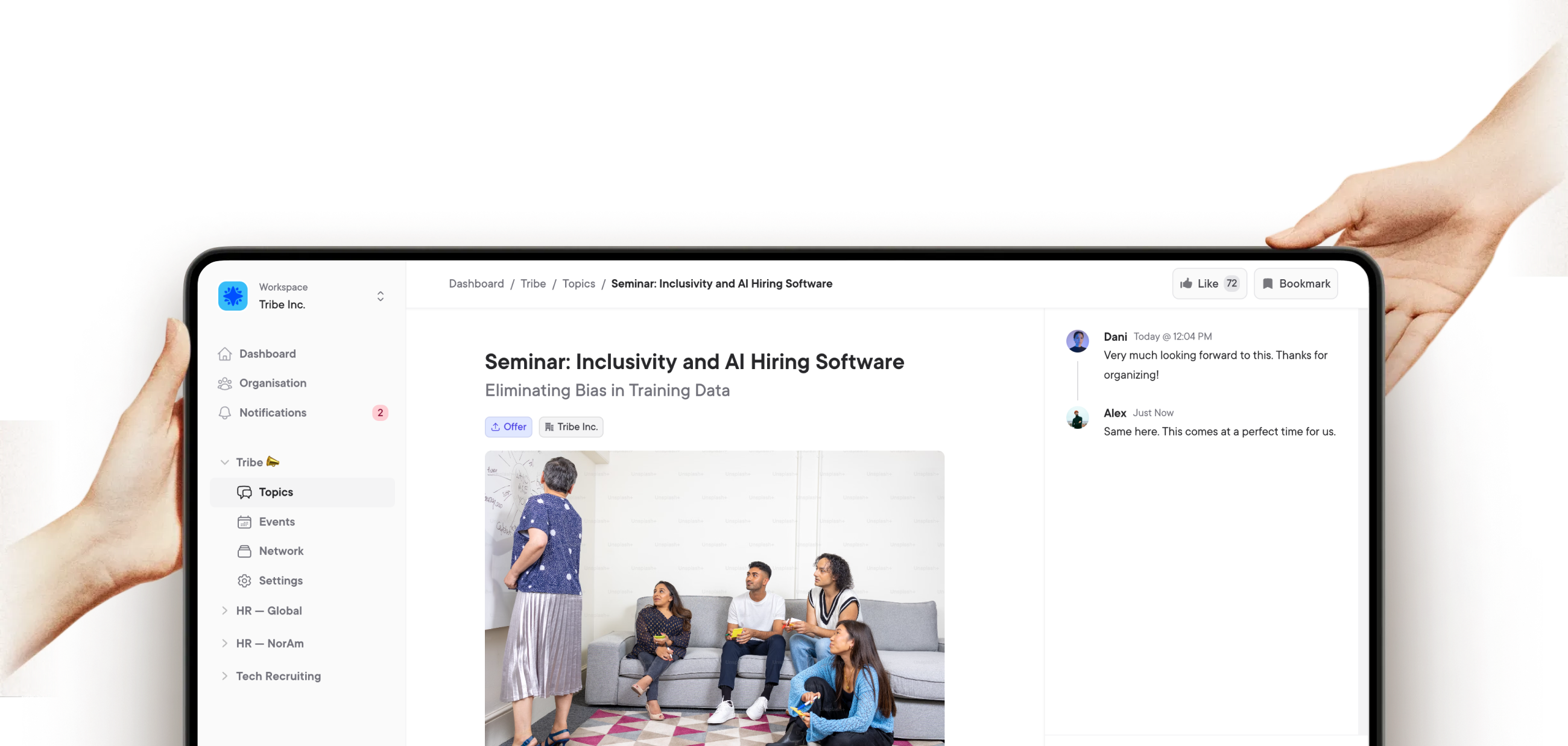 Example of the dashboard